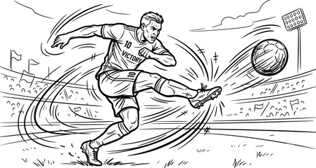 Obraz premium Soccer Player Kicking Ball Black And White Vector Illustration