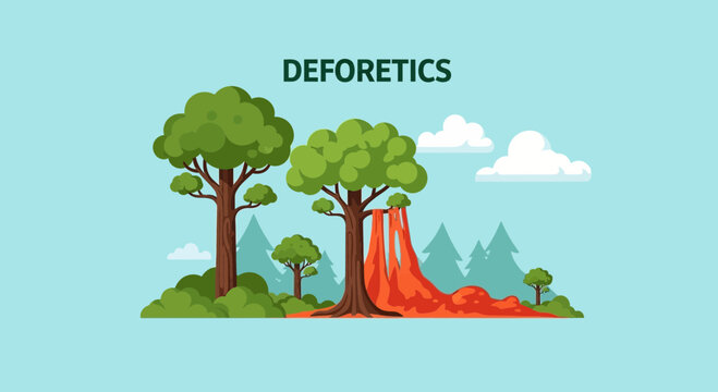 Deforestation concept illustration, trees cut down, environmental damage, nature destruction