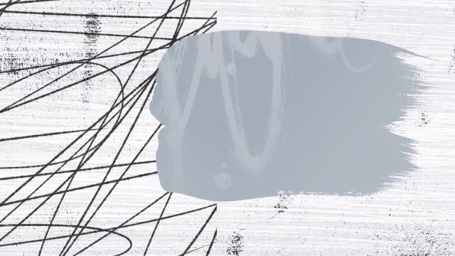 Abstract animated grunge background with black scribbles and a gray brush stroke for text. Monochrome texture with noise and lines.