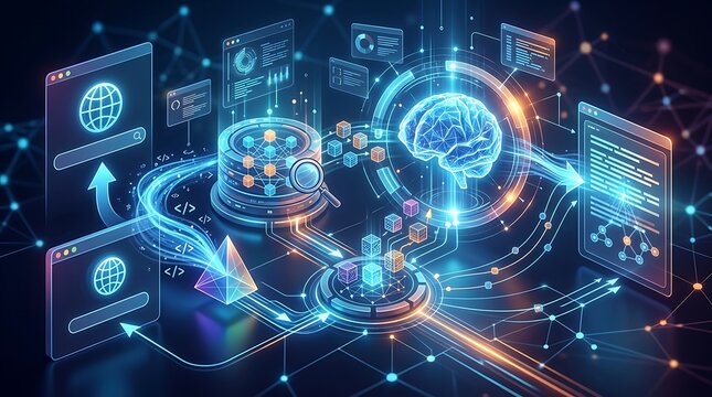 Digital artificial intelligence brain processing data and technology