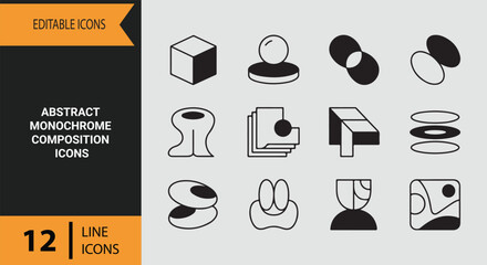 Abstract monochrome composition outline icons set for modern digital design projects and creative artwork © MdMasudRana