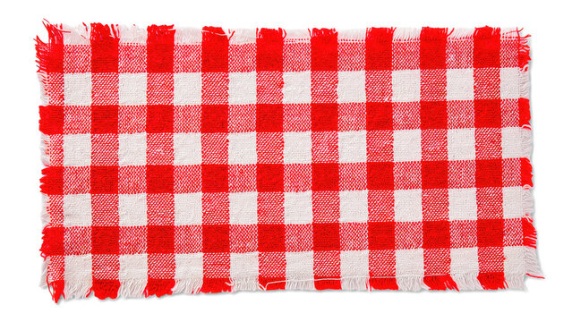 Red and white checkered picnic tablecloth fabric texture pattern for summer dining isolated on transparent background