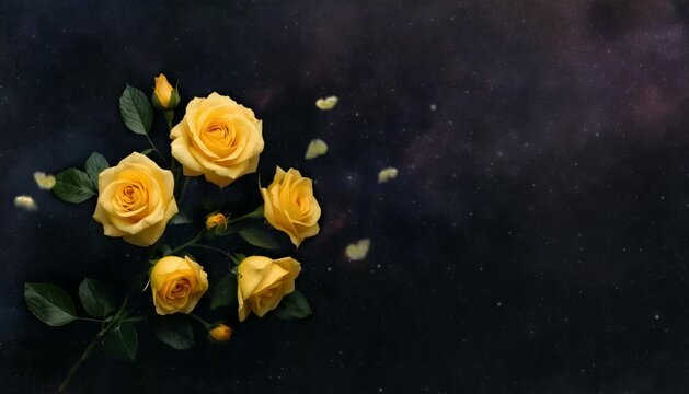 A cluster of yellow roses that caught the attention of a group of butterflies, drawing them to land upon the blossoms.. seamless looping time-lapse virtual 4K video Animation Background.	