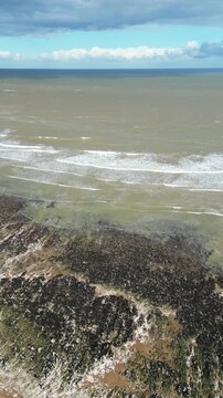 Aerial Footage of British Tourist Attraction at Ramsgate Beach and Ocean City at West Cliffs Kent, England, United Kingdom. Drone Camera Footage Was Captured on April 21st, 2024