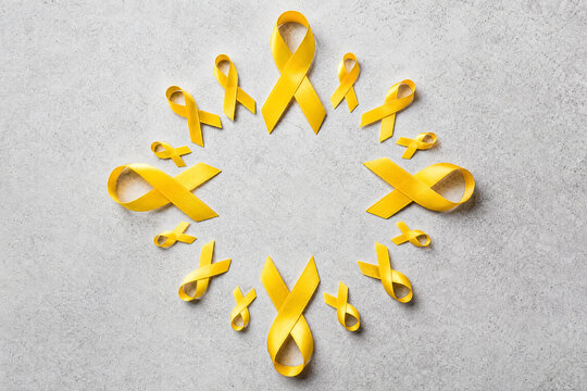 Yellow awareness ribbons in circular pattern, symbolizing unity and mental health support for Yellow September.