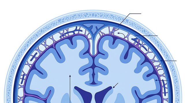 Anatomical cross section of human brain and skull meninges layers