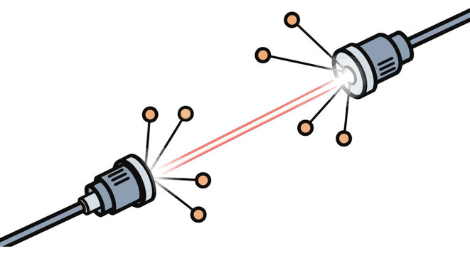 Data transmission via optical fiber cable with light beam