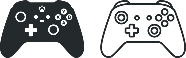 Game controller icon collection with wireless gaming joystick console controller and outline illustration set © Mst
