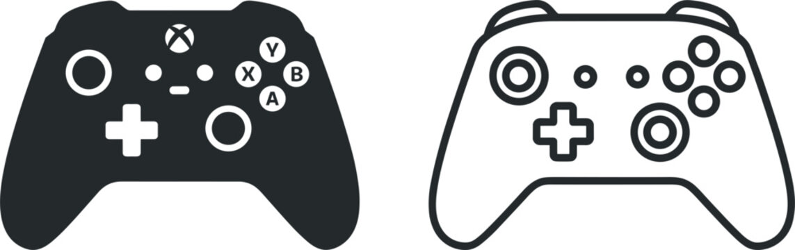 Game controller icon collection with wireless gaming joystick console controller and outline illustration set