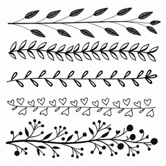 Hand drawn floral dividers and borders set, simple botanical elements and decorative lines for elegant design and unique artistic accents. © Sirajum