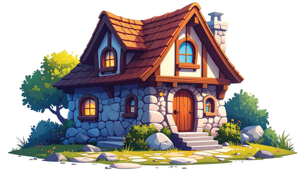 Small house with stone walls.