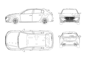 Fototapeta premium car outline drawing, sketch, contour image