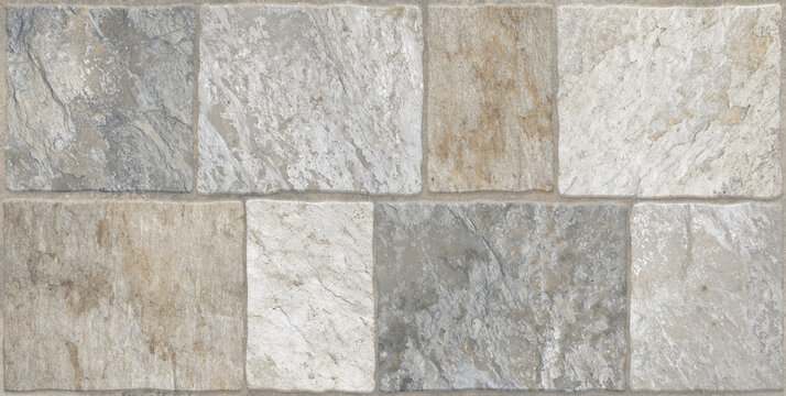 Rustic stone tile texture, weathered slate and marble floor pattern, natural grey and beige masonry background for interior design and architectural rendering
