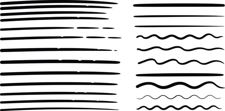 Hand drawn line vector brush set with various sketchy ink borders wavy dividers and horizontal strokes for abstract graphic design