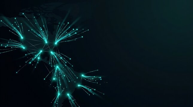 Abstract digital data network across the americas with glowing nodes