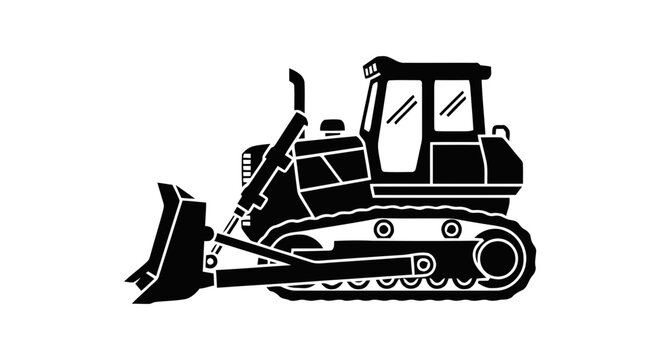 Vector illustration of bulldozer icon, heavy construction machinery for earthmoving and grading on a transparent background