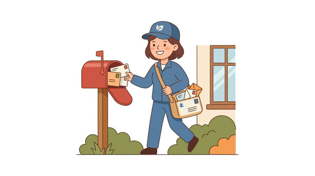 Female Mail Carrier Delivering Letters to Residential Mailbox