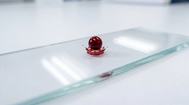Blood droplet on microscope slide for clinical laboratory analysis
