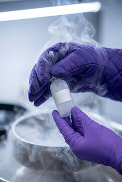 Cryogenic sample storage using liquid nitrogen in biomedical laboratory