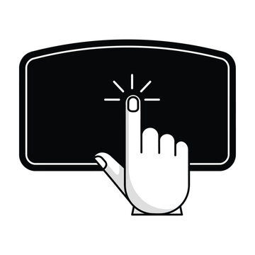 Hand clicking computer mouse button on black screen