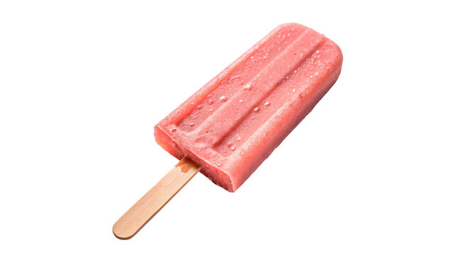 Sweet strawberry popsicle ice cream bar on wooden stick isolated on a transparent background dessert