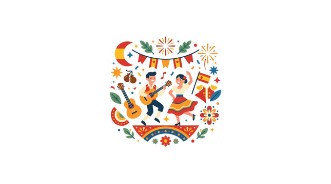 Festive Mexican Folk Dance Celebration with Guitar Music and Colorful Decorations