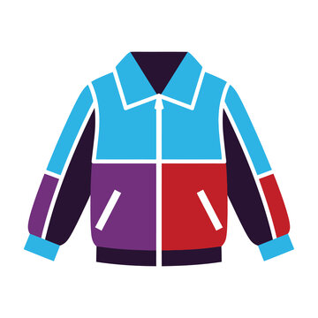 Colorful jacket with contrasting panels and white outlines on a white background