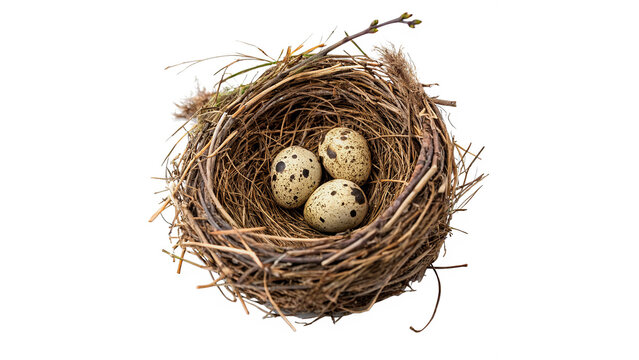 Small wild bird nest with eggs isolated on a transparent background natural easter decor asset