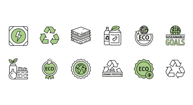 Sustainability and eco friendly environmental goals icon set