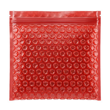 Red Bubble Wrap Zip Lock Bag Transparent Protective Packaging Isolated on Transparent Background
