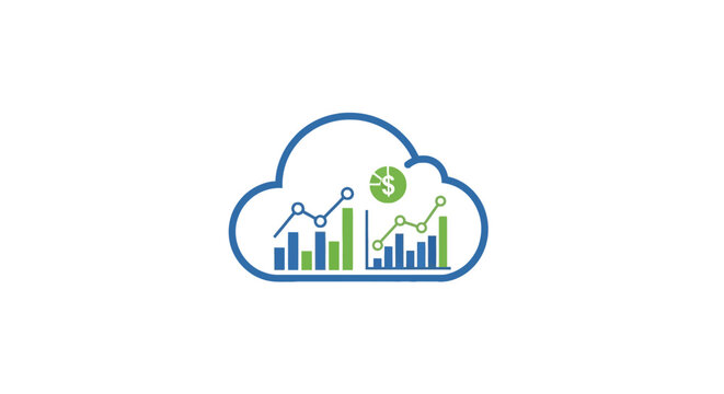 Cloud computing icon with financial charts and money