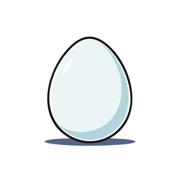 Simple Illustration of a White Egg with Black Outline and Subtle Shadow