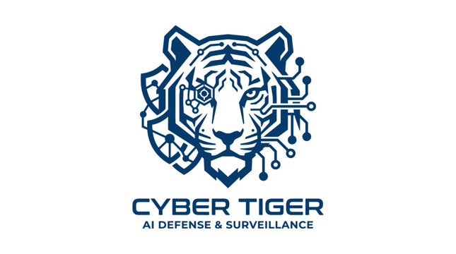 Cyber Tiger AI defense and surveillance security mascot logo.