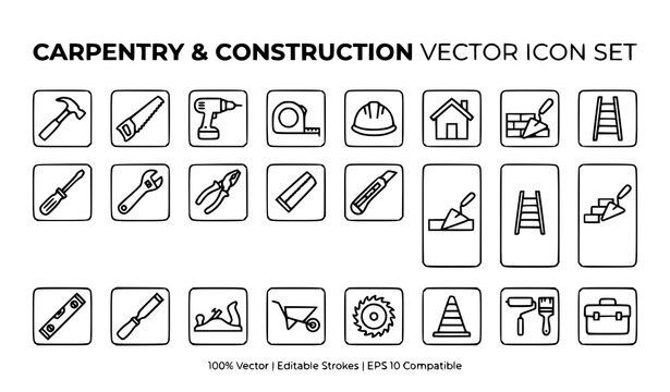 Minimalist carpenter tools vector icon set design