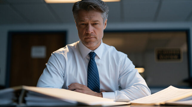 Government cybersecurity procurement officer evaluating vendor security proposals in secure evaluation room, proposal binders spread across table with evaluation rubric forms