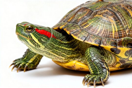 Close-up of a Colorful Red-eared Slider Turtle