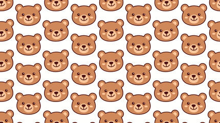 Obraz premium Repeating seamless pattern featuring adorable brown teddy bear heads with pink cheeks on a clean white background. Ideal for nursery wallpapers, baby textiles, or cute wrapping paper.