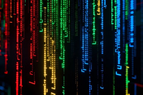 Colorful Digital Code Matrix on Black Background