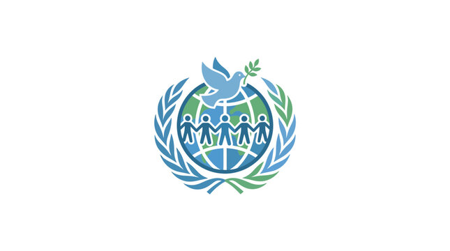 Global unity symbol with dove and interconnected people on globe