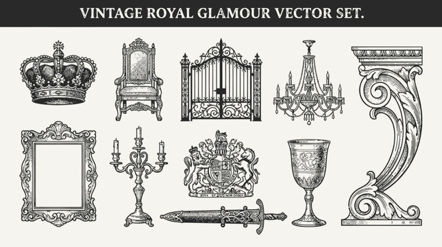 Vintage Royal Glamour Hand Drawn Engraving Element Pack