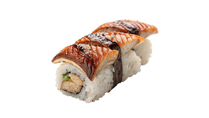 Delicious Japanese uramaki sushi roll pieces isolated on a transparent background gourmet food © navotna-png