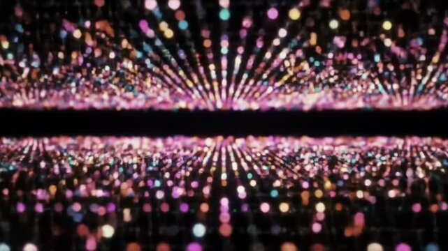Parallel planes of glowing bokeh lights in dark abstract space