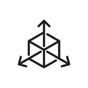 Icon on Engineering 3D modeling and Prototyping or Dimensions and Sizes. Such Line Sign as Geometric 3D Object plan-drawing. Vector Icon for Web and App in Outline Editable Stroke.