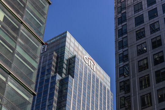 Citi building facade in Canary Wharf. London, UK, 19 May 2023