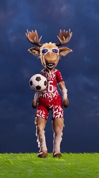 Funny Moose Goalkeeper in a Generic Non‑Brand Uniform Kicking a Soccer Ball &ndash; 3D Animation