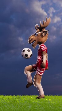 Funny Moose Goalkeeper in a Generic Non‑Brand Uniform Kicking a Soccer Ball &ndash; 3D Animation