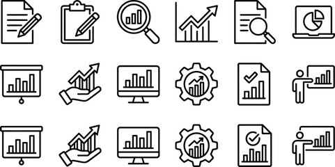 Fototapeta premium Black line icons for business analytics and data visualization tools