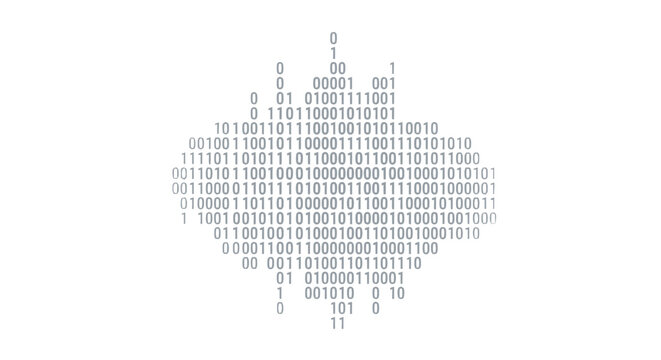 Binary code forming a christmas ornament shape