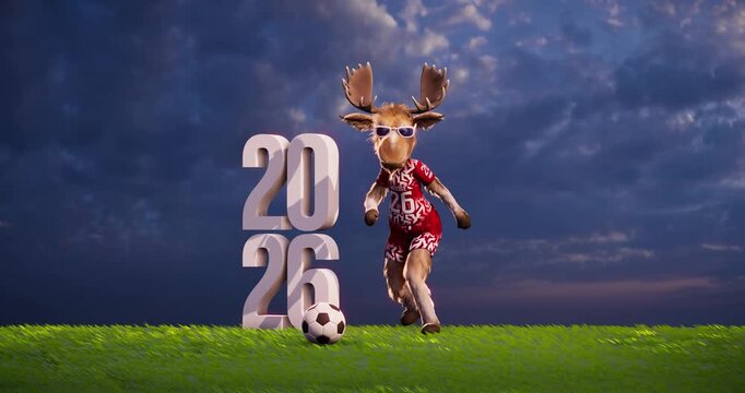 Funny Moose Goalkeeper in a Generic Non‑Brand Uniform Kicking a Soccer Ball &ndash; 3D Animation