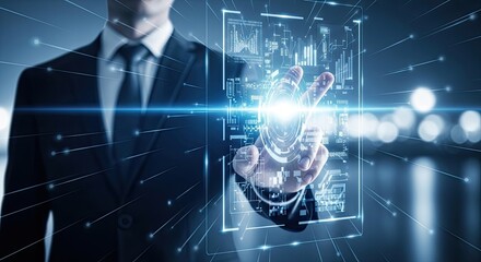 Fototapeta premium Businessman interacting with futuristic digital interface
